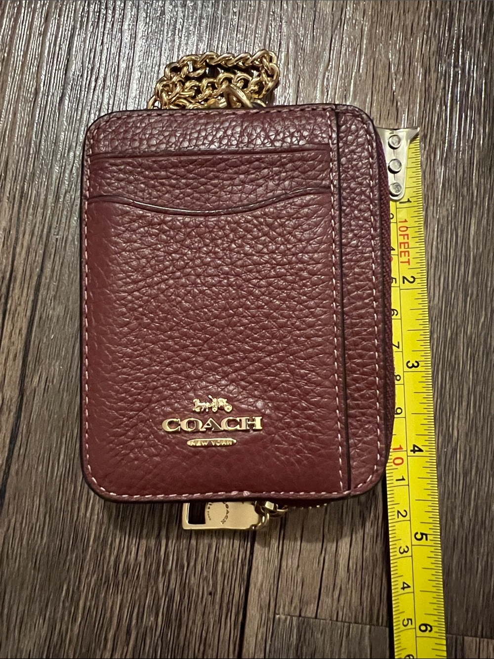 Coach Pebbled Leather Card Holder in Burgundy with Gold Hardware - Picture 8 of 8